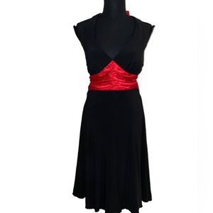 B. Smart Black/Red Halter Tie Around Ruffle Flowy Dress  (7/8) [Polyester, Span]